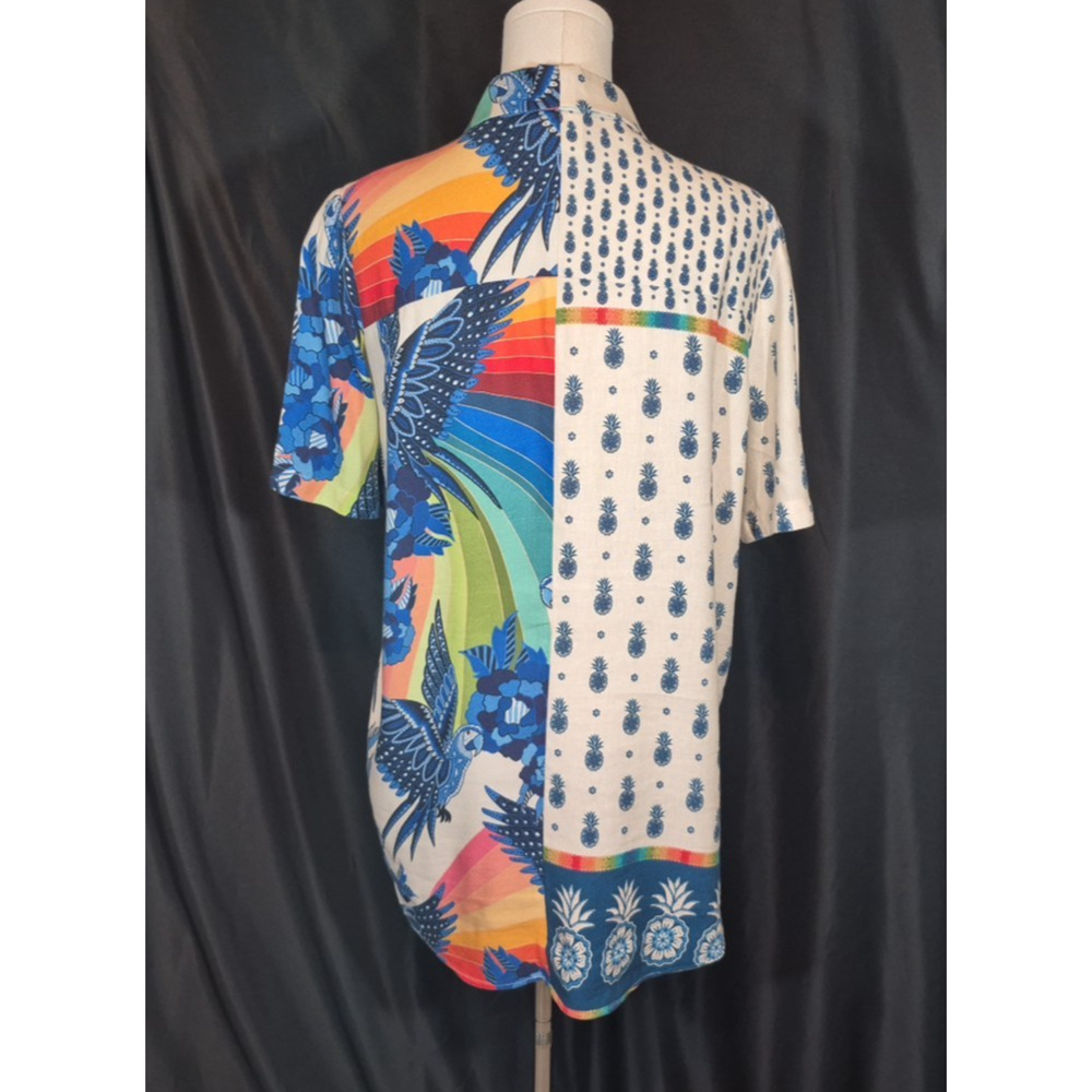 Sold! Farm Rio For Anthropologie Surf Button Down Shirt White Multicol Small New - Picture 9 of 11